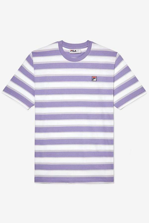 Fila Pietersite Striped Men's Tee - Purple/White,NZ 582-5681